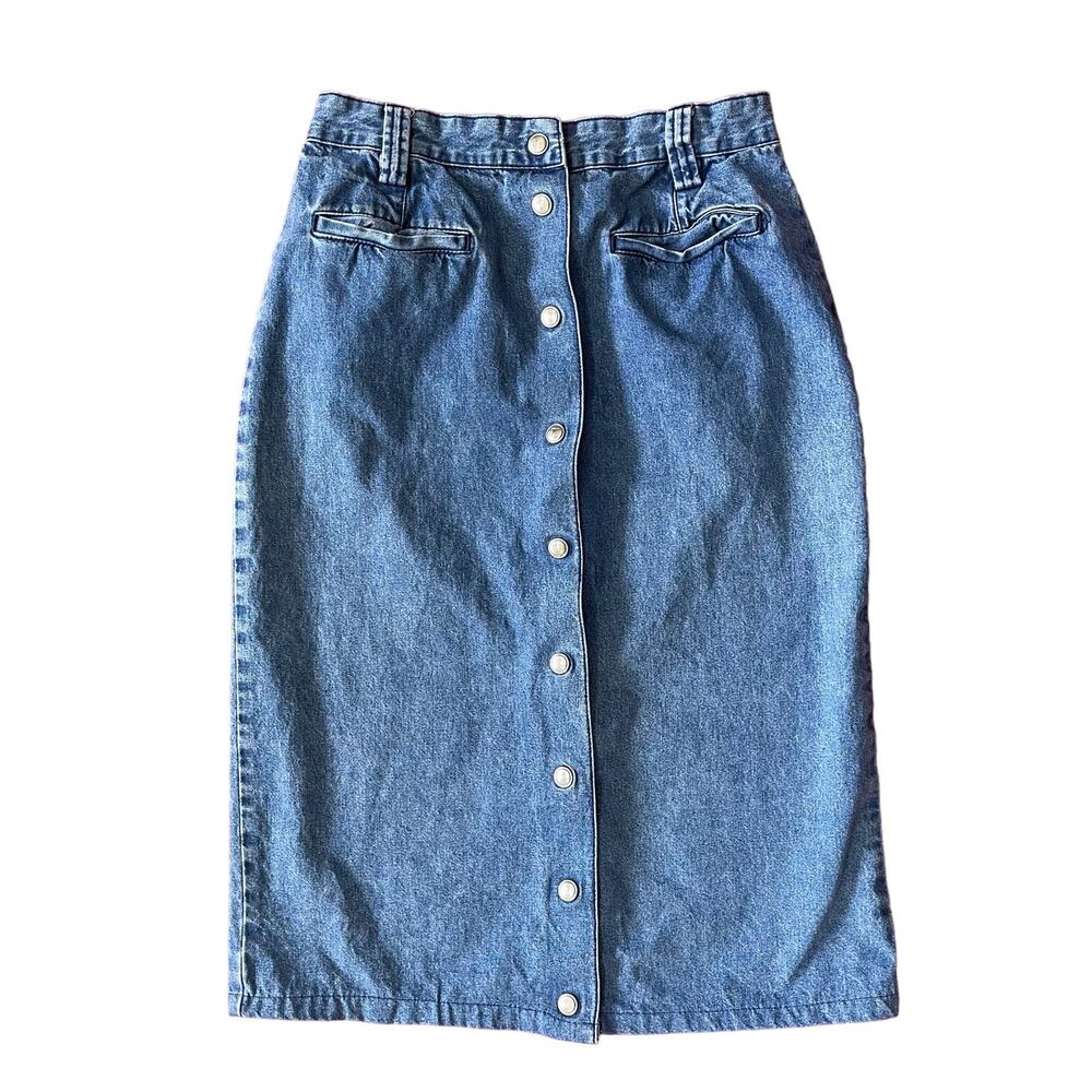 Vintage Tommy Hilfiger Denim Midi Skirt Straight Snap Button Y2K size 6